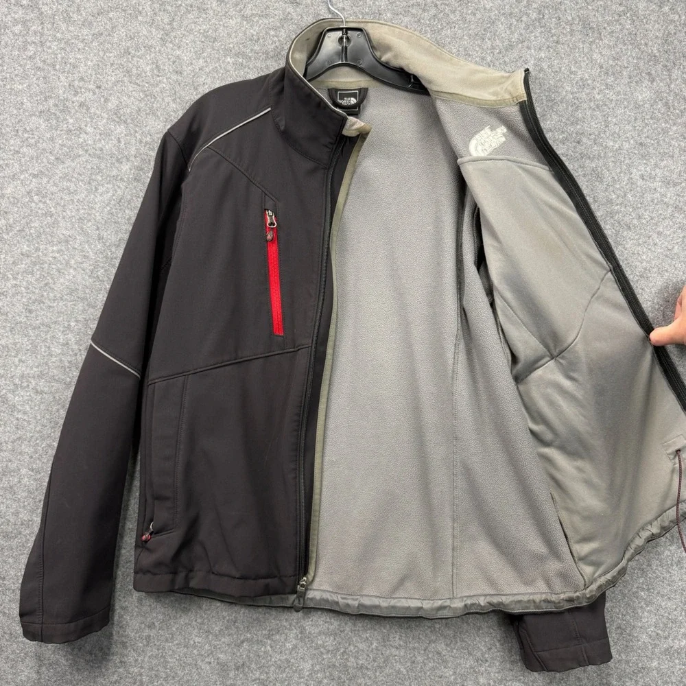 The North Face Apex Softshell Jacket Black Red Zip Pockets Fleece Lined Mens L